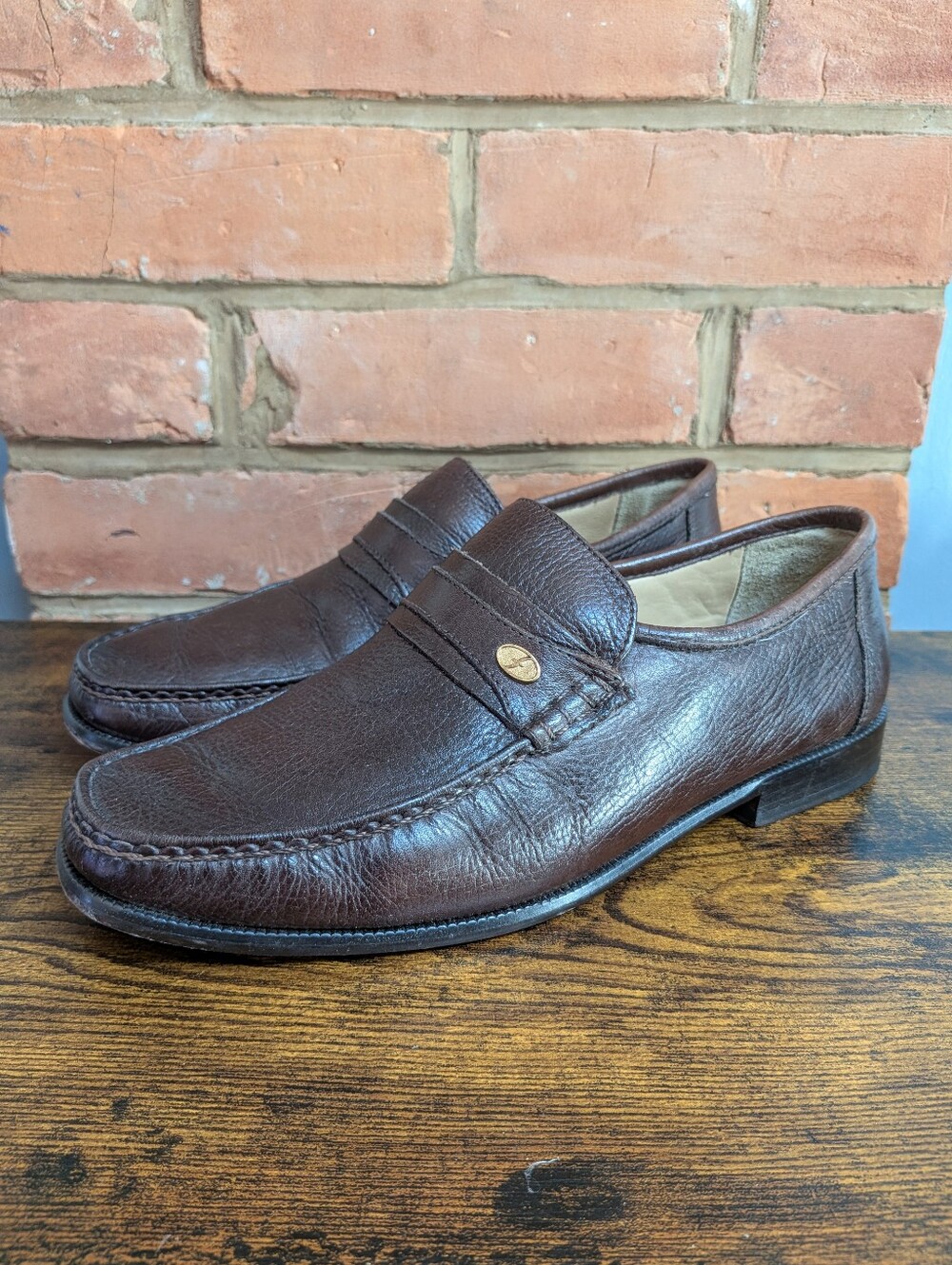 Y2K Florsheim Brown Leather Mock Toe Slip On Loafers Men's Size 10 US